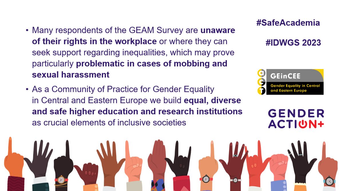 ACTonGEinCEE's tweet photo. #SafeAcademia for everyone! We are proud to be a part of the #GENDERACTION_EU campaign 👏 #IDWGS2023 #EUSisterProjects #ACTonGender https://t.co/sn2lNcvX59