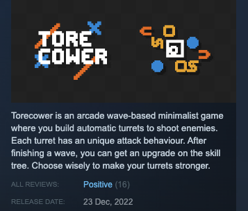 It ain't much, but it's honest work™️

Have you played Torecower yet or even recorded yourself playing? Share with us! 🌻

#gamedev #indiedev #godotengine
store.steampowered.com/app/2210670/To…