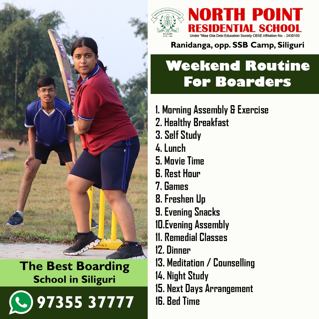The weekend of boarding students of North Point Residential School, Siliguri is distinct. It is characterized by a productive combination of fun, learning, well-being, activities, and more.

Admission Desk: 97355 37777 / 97355 27777.

#nprs #boardinglife