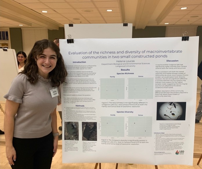 LU_Research's tweet photo. Helena Loucas is a sophomore at Longwood. Her research seeks to determine how human alteration of aquatic systems affect macroinvertebrate communities. Check out https://t.co/q2y9Un2H33 to learn more about Helena’s project. https://t.co/eMUUHHRM0D