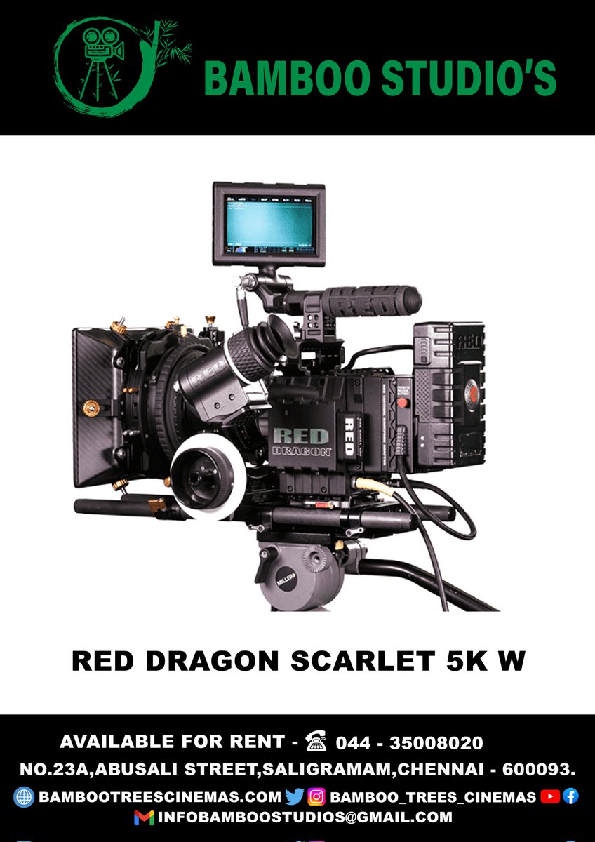 bambootrees01's tweet photo. We're Providing all types #camera #equipment In #rental #basis 🎥 @bambootrees01 
.
.
➡️ #now #available : RED DRAGON SCARLET 5K W
.
.
📲 #contact : 044-35008020
📨 #email : infobamboostudios@gmail.com
 🌐 #website : https://t.co/w6zE4uC9Eu
.
.
#camera #rental #Chennai https://t.co/zWb07hzixe