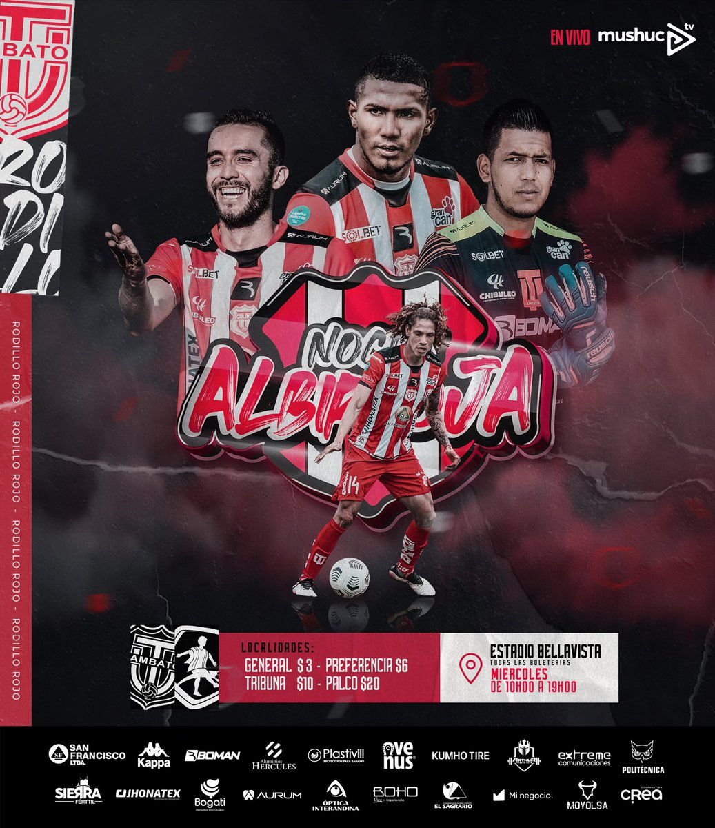TecnicoUOficial's tweet photo. #NocheAlbirroja ⚪️2️⃣0️⃣2️⃣3️⃣🔴

📍 Adquiere tus entradas en las Boleterías del Estadio Bellavista 
⏱️ 10:00 a 19:00 horas.

Localidades:
🎟General $3
🎟Preferencia $6
🎟Tribuna $10
🎟Palco $20

💳Hinchas #RodilloCard Ingreso presentando su tarjeta.

#TécnicoPresente https://t.co/5dthKHZff9