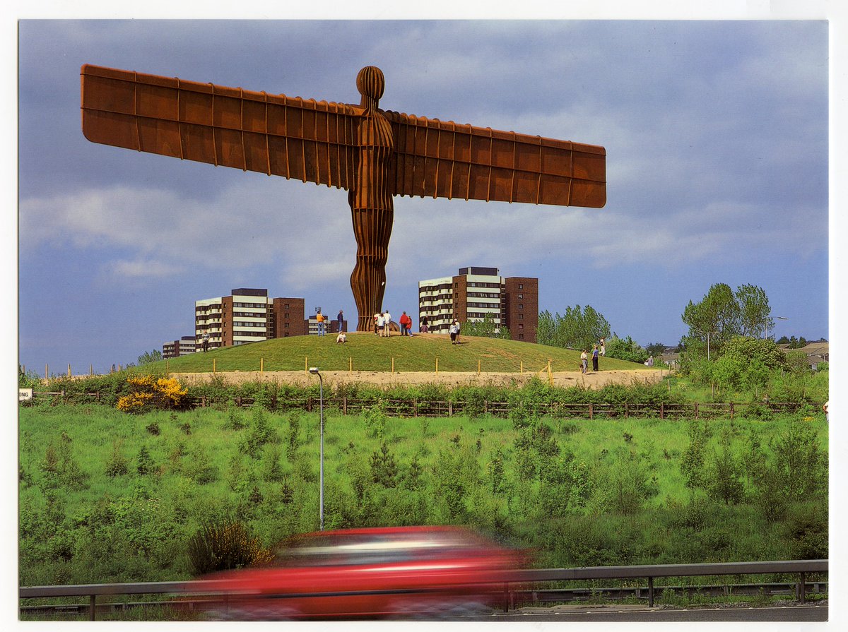 The #AngelOfTheNorth - 25 years old today. This unused postcard from our collections shows Antony Gormley's sculpture shortly after installation in 1998. The photograph is by Colin Cuthbert.