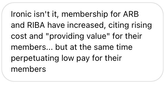 Revealing conversations over on our Instagram. Some employees are reporting salaries lower than what they were 20 years ago (excluding inflation). <a href="/RIBA/">Royal Institute of British Architects</a> <a href="/ArchRegUK/">Architects Registration Board UK</a>