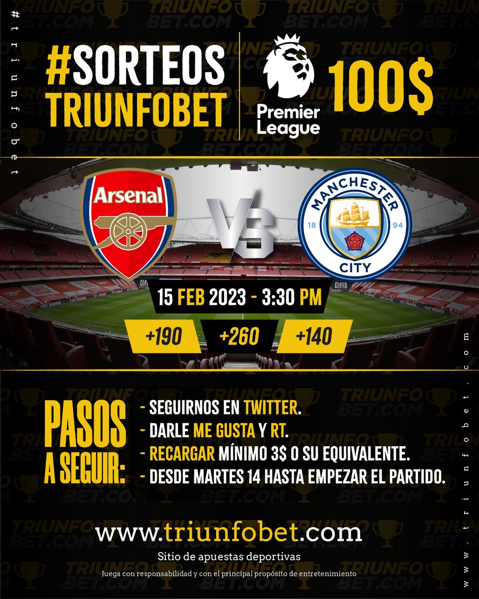 Triunfobet1's tweet photo. SORTEO FLASH⚡

Hay partidazo en el Emirates Stadium 🔥

Sigue las instrucciones y gana con este nuevo concurso de 100$ a repartir

Síguenos 
Dale ♥️ y RT 🔄
Comenta + tu nombre de usuario en https://t.co/OKmLxfOW2j 🏆
Recarga mínimo 3$ https://t.co/uF7ez3rPii