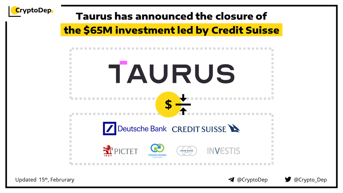 Crypto_Dep's tweet photo. ⚡️ @Taurus_hq has announced the closure of the $65M investment led by @CreditSuisse
Additional round participants included @DeutscheBank, @PictetGroup, @CedarMundi, @ArabbankCH, and #Investis.
👉 https://t.co/EJ6GUdiw3Z https://t.co/oVOKg4ZTj9