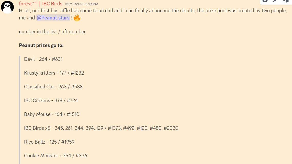 Hi everyone, we just finished the big raffle for 45 prizes, thank you all for participating and congratulations to the winners!🎉

From this day I start a new raffle, each new bird is a ticket, register them on discord🎟️

Mint:stargaze.zone/launchpad/star…

Raffle for 50 prizes!🎁