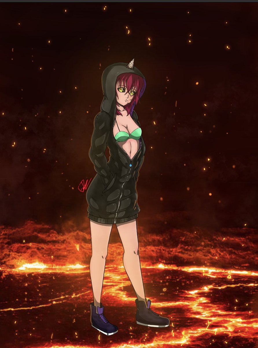 Emman7Z's tweet photo. #anime #manga #comics #illustration #fantasy #lightnovel #demon #hell #fire #lava #originalcharacter #art #digitalart #sketch #conceptart #loli #redhead #hoodie #action #adventure #heavensurge https://t.co/7amaEy3gbx