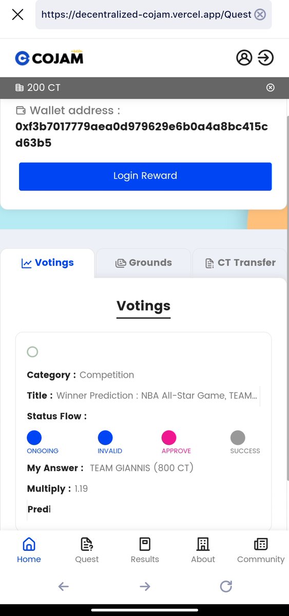 Aradheane's tweet photo. @OfficialCojam 
good
#cojam #prediction #predictionplatform #blockchain_event #prediction_withme https://t.co/heWJ8jFdeH