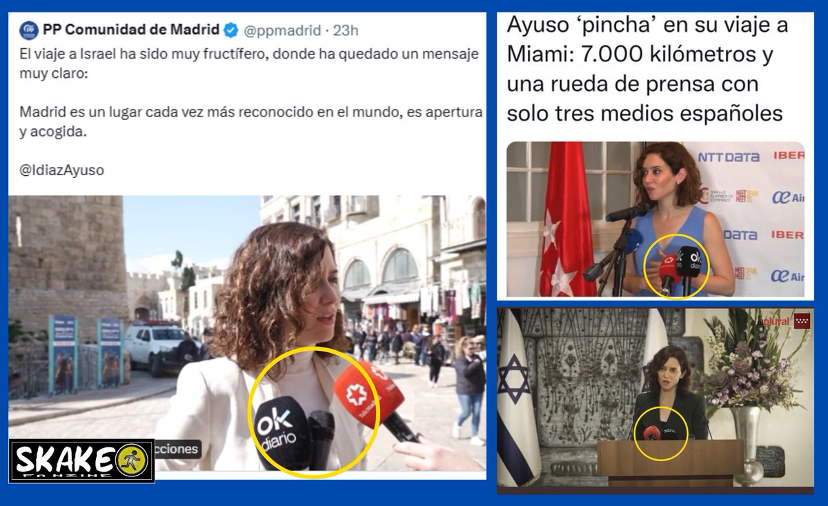 skakeofanzine's tweet image. Las películas que se monta #Ayuso y su clan en sus excursiones internacionales tienen el mismo peso mediático siempre: #OkDiario y #TeleMadrid. Ambos subvencionados por el PP de la Comunidad. Otro sobrecoste extra a parte del viaje en sí.