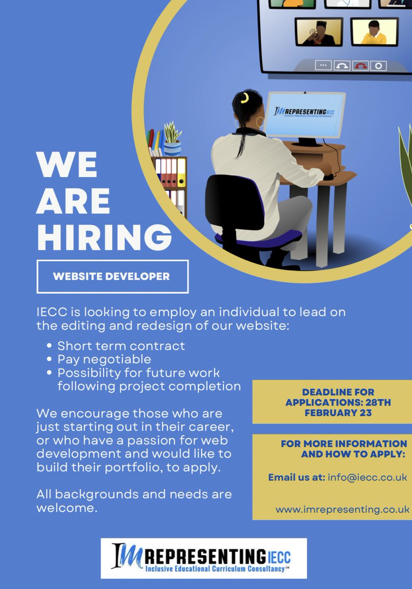 Job opportunity!!!! Are you a web developer?, a student studying web design? Self taught and building on a portfolio of web design/development? Get in touch to apply 🙌🏽