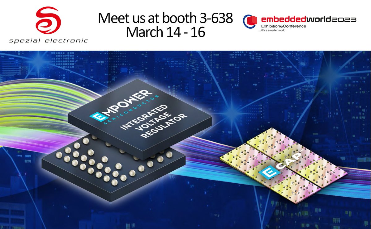 SESpezial's tweet photo. Join us at #EmbeddedWorld2023 We will introduce the leading power management solutions that minimise the energy footprint of the digital economy.
Displaying the industry’s smallest and fastest IVRs alongside the innovative E-CAP technology from our Partner @empower_semi https://t.co/KCUvs8Q8CL