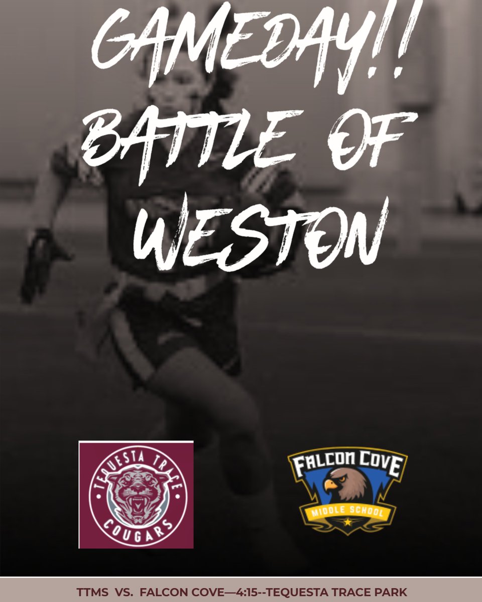 cougars33326's tweet photo. Big day on the turf today.  TTMS vs Falcon Cove, flag football  with playoff spots on the line in both games.  Girls action starts at 4:15 and boys game to follow.

@TTMSPrincipal
@cougars33326
@MSAASports
@fcms_athletics https://t.co/pSBUOEgZkp
