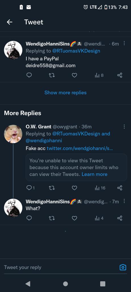 wendigohanni's tweet photo. Hey #fannibalfamily please report this profile! They didn't hack me just took my look. Idk what to do since they have me blocked. They are trying to scam people! 😡🤬
#fannibals #scamprofile #hannibal https://t.co/nAfUDiFMWc