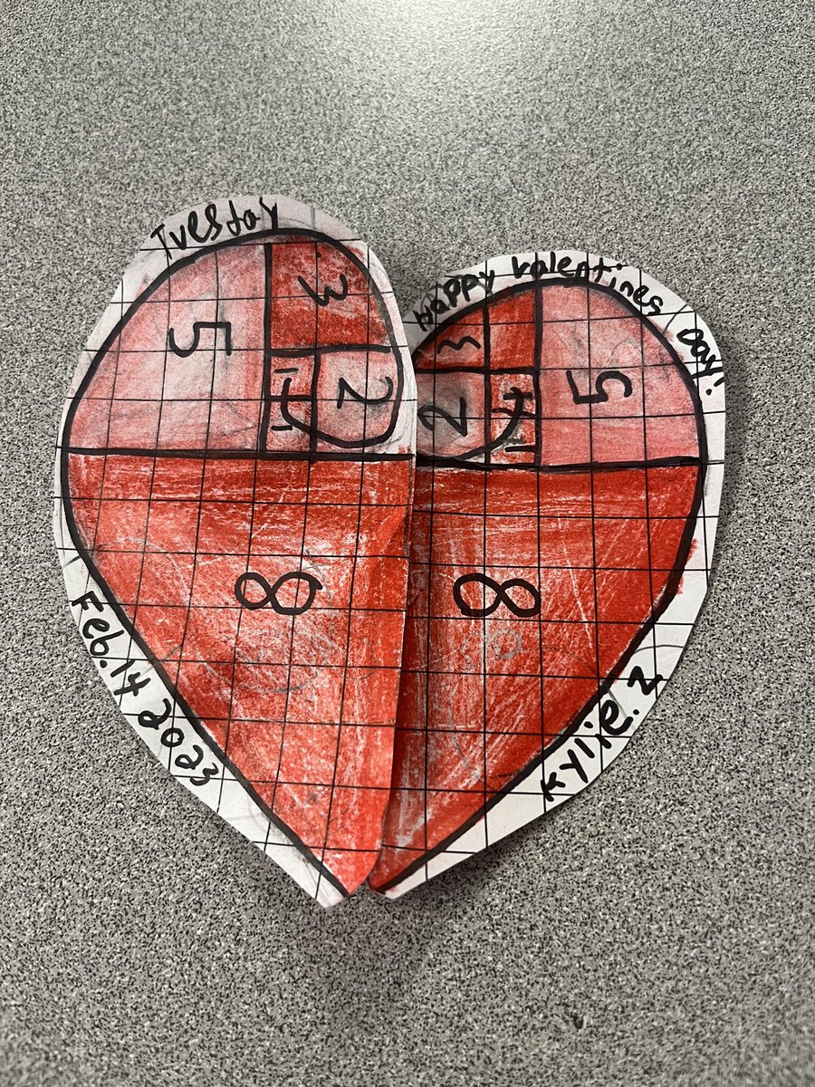 Creating Fibonacci spiral hearts for Valentine’s Day after learning about patterns in our world. #math #mathart #elemmathchat #mathchat #mathedu #edu #educhat #mathematics