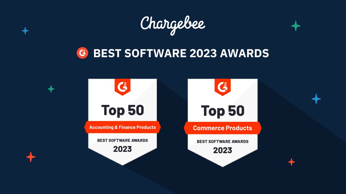 chargebee's tweet image. We&apos;re excited to share that @G2 has recognized Chargebee as a 2023 Best Software Award winner! Here’s to continuing to build a product our customers love! 🚀

#G2Awards2023 #BestSoftware2023