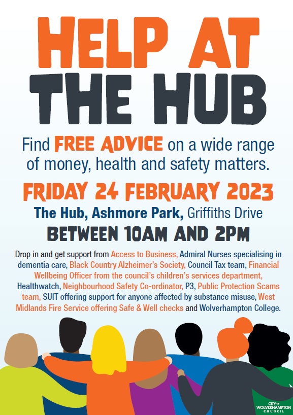 ❤️ For free help and support on a wide range of money matters and health and safety concerns, join us at an open day in Wednesfield.
Help at the Hub takes place <a href="/AshmoreParkHub/">Hub @ Ashmore Park</a> in Wednesfield on Friday February 24 between 10am and 2pm.
More info 👉 orlo.uk/tPpk0