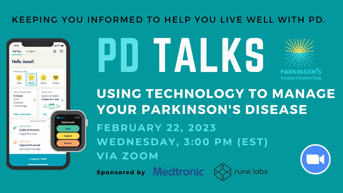 ParkinsonSWFL's tweet photo. Learn how technology can help you live well with #parkinson's with our PD Talk on Zoom. The talk is free. Registration is required. Learn more: https://t.co/8QIFrxl1gc
https://t.co/ApMCUeZu6O https://t.co/6xwkcdTAP7