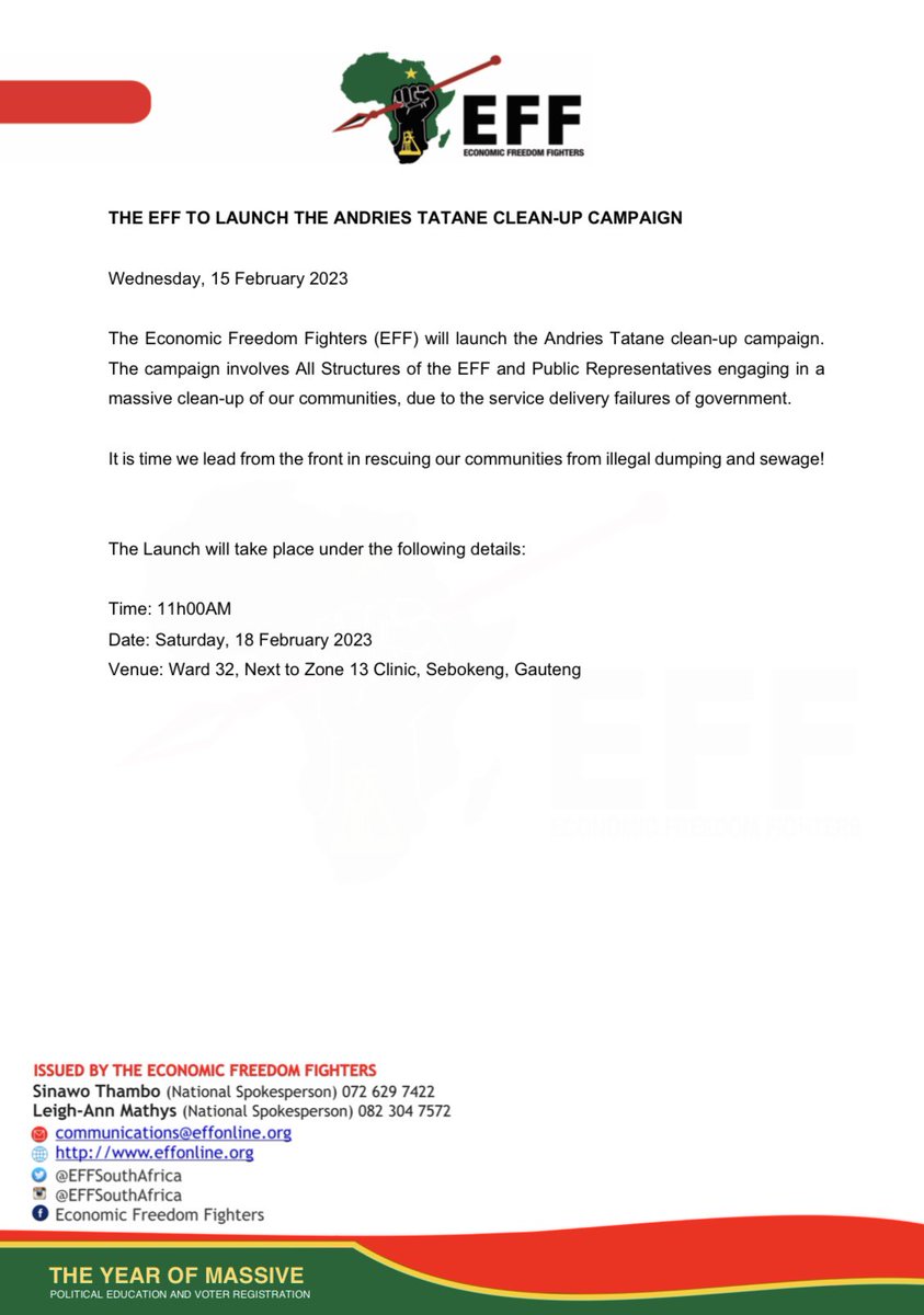 Economic freedom fighters on twitter the eff to launch the andries