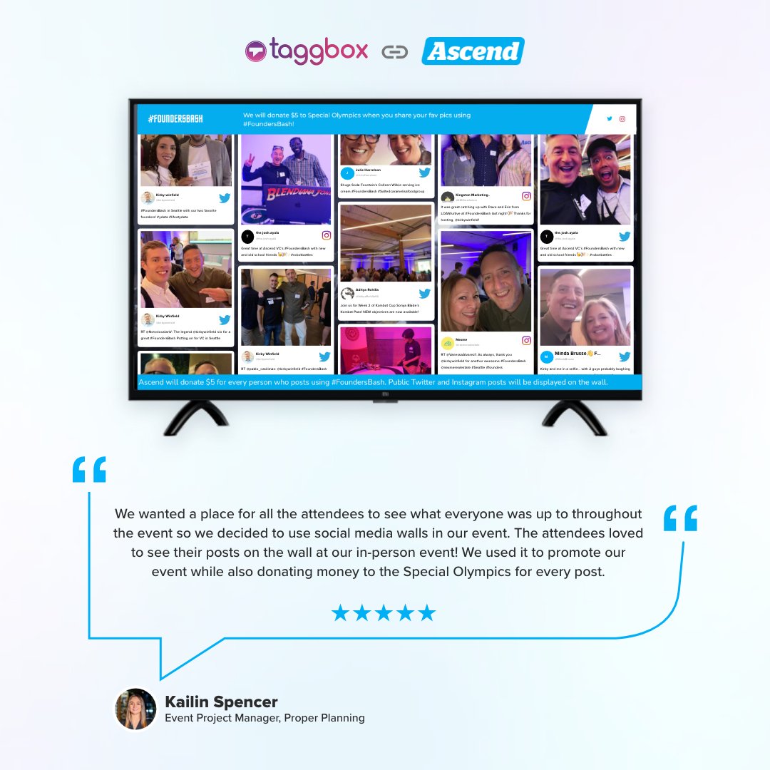 TaggboxSocial's tweet photo. 🚀 How did Ascend. VC supercharge engagement at #FoundersBash 2022? Taggbox's social wall did the trick! 22K+ impressions, Private Post Uploader, and more. Check out our case study for tips on boosting event engagement! https://t.co/lOCeSMOJQc

#eventtech #socialmedia #casestudy https://t.co/lgXAXIx3KU