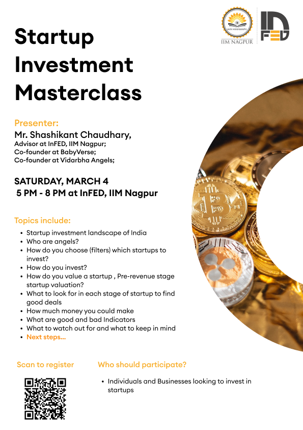 infed_iimn's tweet photo. #InFED, IIM Nagpur is organizing a 'Startup Investment Masterclass' for Individuals and Businesses who are looking to invest in Startups.
Register here to take your first steps: https://t.co/ZZquQKUxsR
Date: 4th March 2023 | Time: 5 pm to 8 pm
#InFED #InFED_IIMN #nagpur #IIMN https://t.co/PLnpNTgkd5