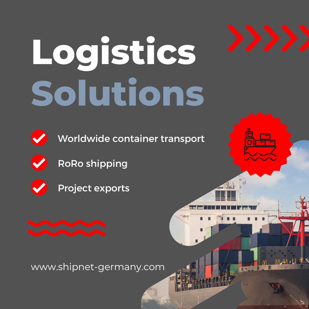 Looking for reliable logistics solutions? 
Shipnet GmbH has got you covered! 🤝
From worldwide container transport to RoRo and project shipping, we handle it all. #logisticsolutions #containertransport #roroshipping #worldwide #export #shipnet