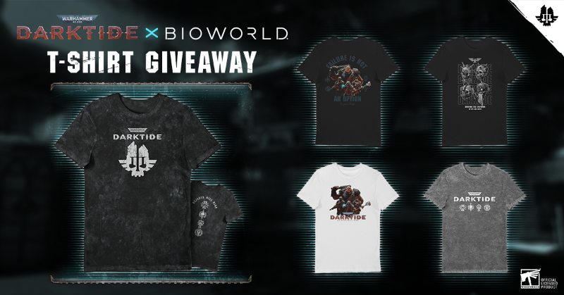 Darktide40K's tweet photo. Rejects! Purge in style with some glorious Darktide merch from @BioworldMerch