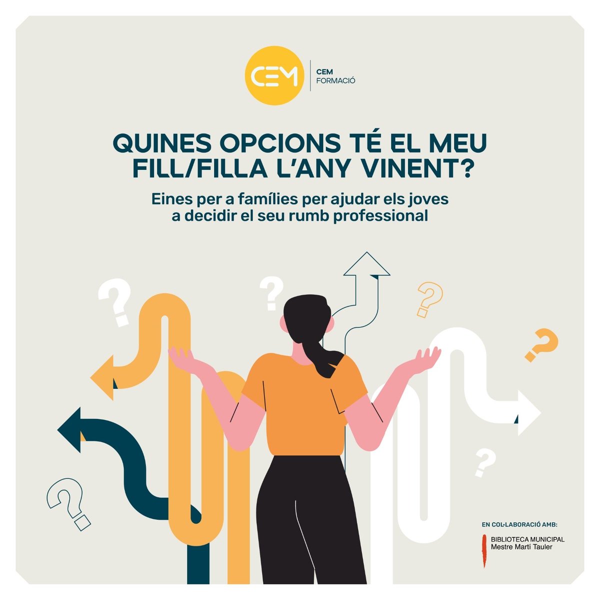 CEMFormacio's tweet photo. Xerrada dirigida a mares/pares/tutors

📆 Dissabte 4 de març
🕓 De 10h a 12h
📍 Biblioteca Mestre Martí Tauler (Rubí)

📢 Activitat gratuïta!

❗És necessari inscripció prèvia 👉https://t.co/mNQcSMvI7g

Més info al Blog de la nostra web 👉https://t.co/j28fmkNHhz

@Bibliorubi https://t.co/cSWt7s1vRa