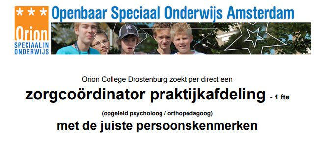 Wij zoeken een zorgcoördinator met de juiste persoonskenmerken voor de onderbouw van onze praktijkafdeling. De vacature staat op Meesterbaan => rb.gy/8112y7 

Horen graag van je!