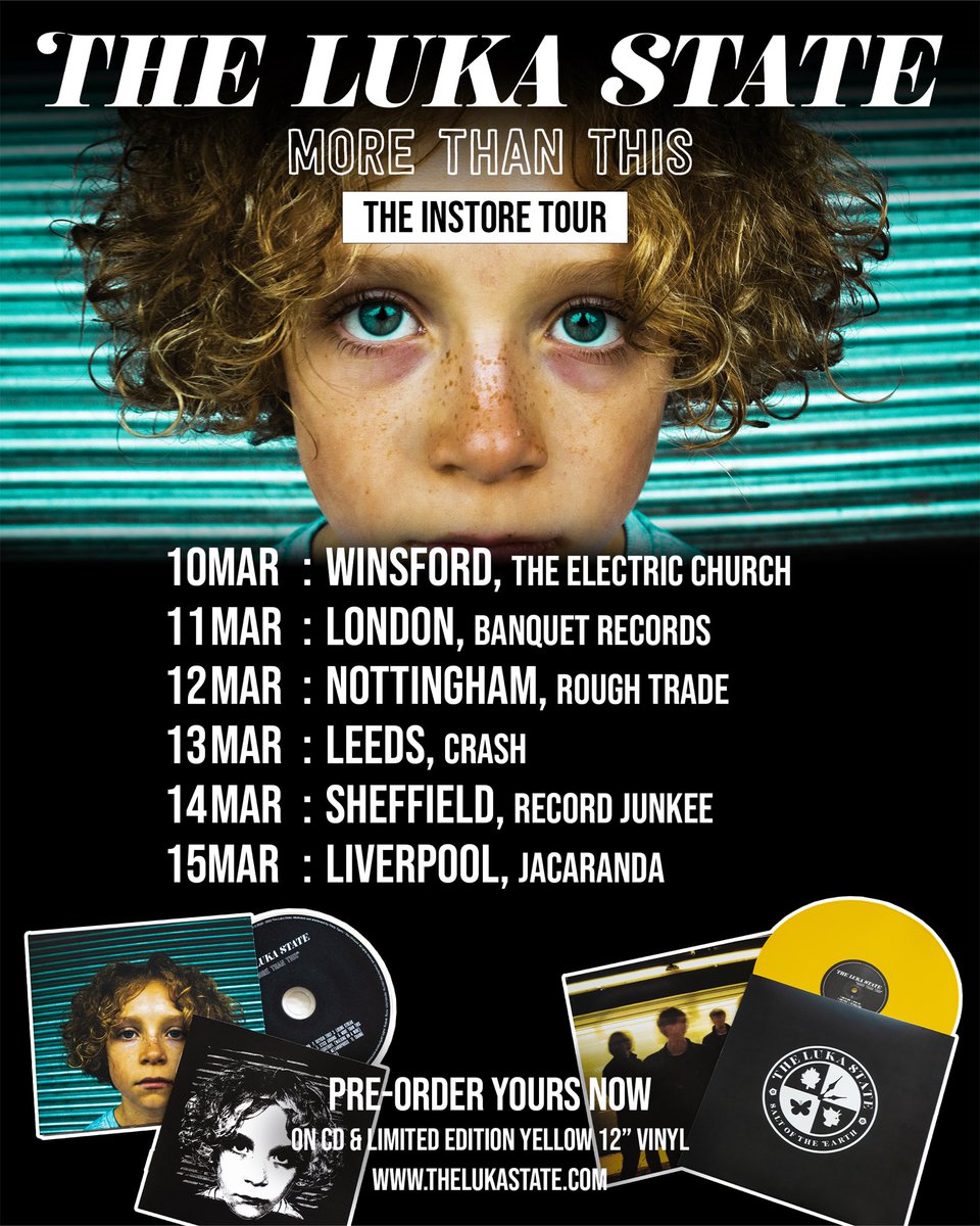 TheLukaState's tweet photo. INSTORE TOUR - We’re coming to a record store near you! We’ll be doing meet &amp; greets and signing copies of our brand new album ‘More Than This’ AND playing a gig. BUZZING! 

Grab your tickets now: https://t.co/Nz7wo4yJDH https://t.co/mHzPHRGwYb