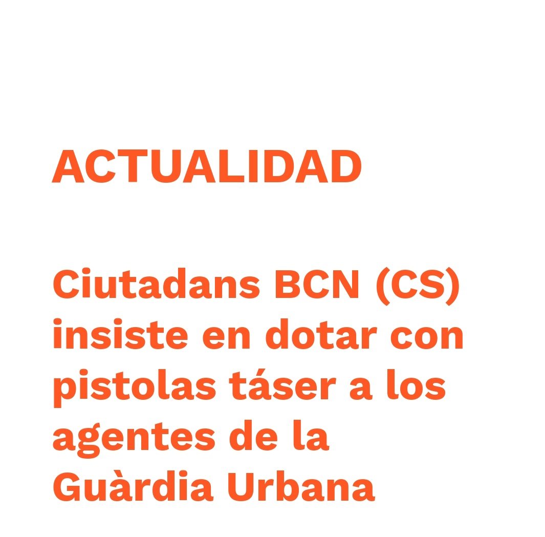 CiutadansBCN's tweet photo. Colau, PSC y ERC han rechazado nuestra propuesta para que los agentes de la Guàrdia Urbana utilicen pistolas táser. 

La inseguridad es el primer problema de los barceloneses, pero el tripartito de facto se niega a poner medidas efectivas para combatirla. https://t.co/u78ktn6ZDd