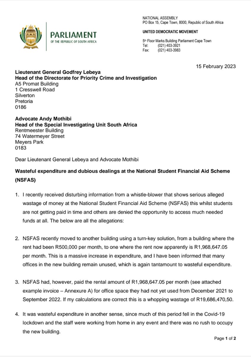 BantuHolomisa's tweet image. #NSFAS paid R2m for office rent a month, whilst not occupying the office space from Dec 2021 to Sept 2022 totalling almost R20m in alleged wasteful expenditure.

This whilst students appear to b cheated out of education opportunities. Read more about the dubious dealings at NSFAS