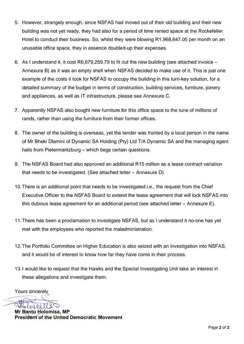 BantuHolomisa's tweet image. #NSFAS paid R2m for office rent a month, whilst not occupying the office space from Dec 2021 to Sept 2022 totalling almost R20m in alleged wasteful expenditure.

This whilst students appear to b cheated out of education opportunities. Read more about the dubious dealings at NSFAS