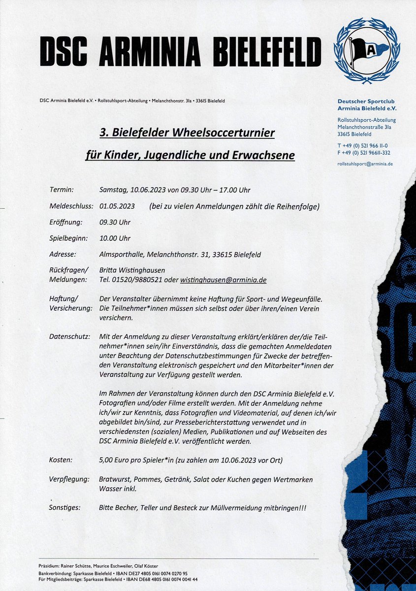Veranstaltungstipp des Jahres 2023 #Wheelsoccerturnier von Arminia Bielefeld #immerdabei .
Diesmal sind wir mit einem eigenen Team dabei - den MSM Wheels on Fire  - und dem Motto: 
Wir sind froh dabei zu sein!
youtube.com/watch?v=1o0gMJ…