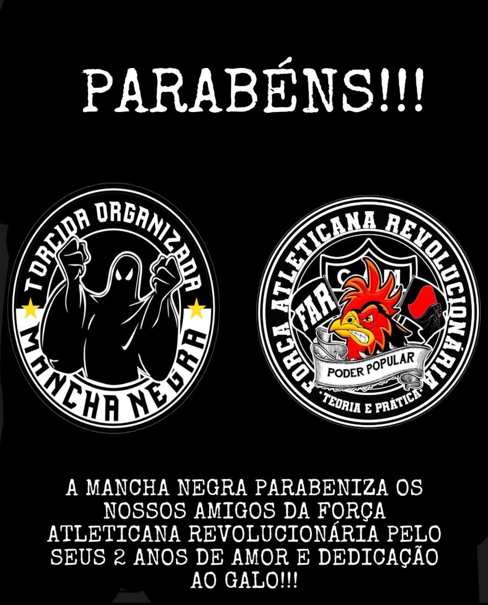manchanegratmn's tweet photo. A MANCHA NEGRA PARABENIZA OS AMIGOS DA FORÇA ATLETICANA REVOLUCIONÁRIA PELO SEUS 2 ANOS DE AMOR E DEDICAÇÃO AO GALO!!! https://t.co/CDmHpHJz3m