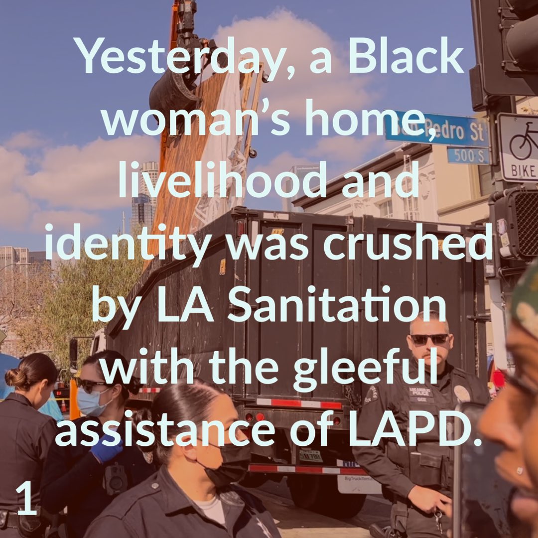 LACANetwork's tweet photo. Stephanie Williams, a community institution, caregiver, provider, and soldier, was targeted by sanitation and the LAPD. 1/3 https://t.co/4vdRtLhRIl