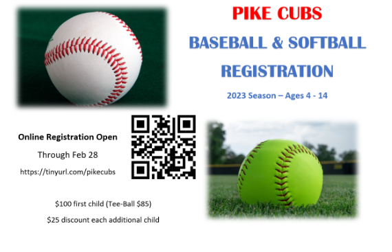 RaidersTMS's tweet photo. Pike Cubs Baseball and Softball Registration is now open!!! Check out the details!!
#TogetherWeAchieve https://t.co/jJEybtfe8E