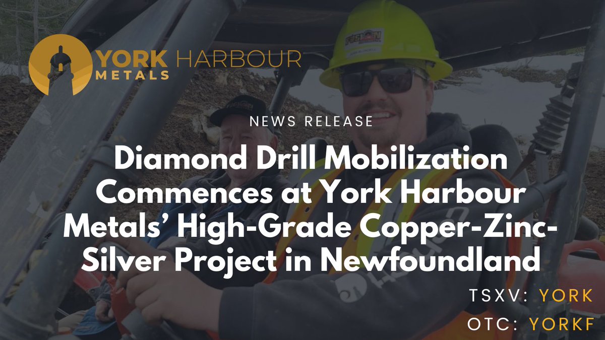 yorkharbour's tweet image. 📰News Release: Diamond Drill Mobilization Commences at York Harbour Metals’ High-Grade Copper-Zinc-Silver Project in Newfoundland

Click to Read Full Release: yorkharbourmetals.com/diamond-drill-…

🇨🇦 TSX Venture: $YORK
🇺🇸 OTCQB: YORKF
🇩🇪 Frankfurt: 5DE0

#drillprogram #minex #mining #copper