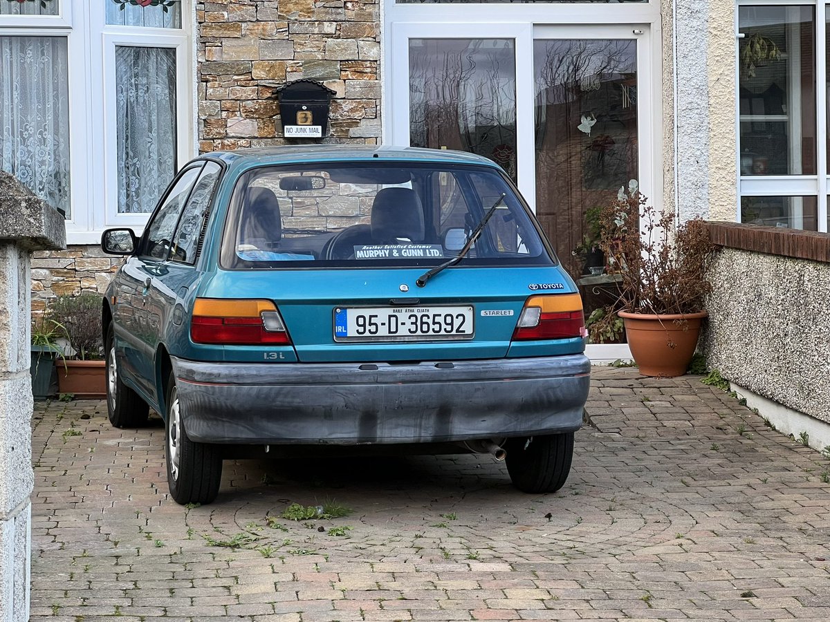 CrapCCollective's tweet image. This is likely a one-owner from new and has a decent stretch of ticket on it. What a boringly brilliant old beauty #Starlet #Toyota #Autoshite #ChodOfDublin