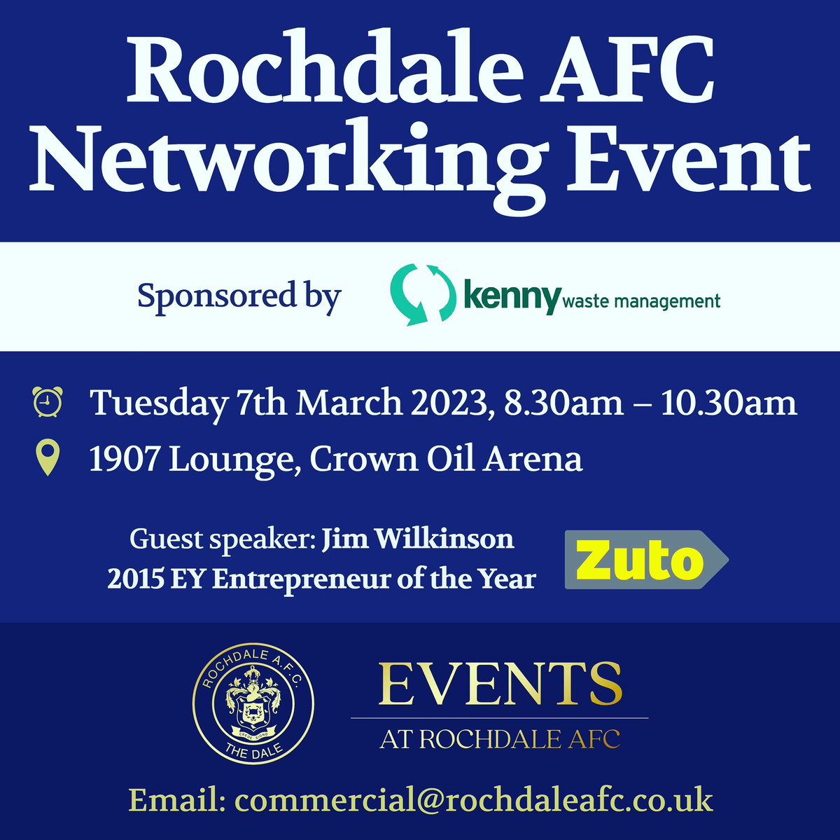 Networking Event 🤝 

Join us on 7 March to #network with some great local businesses and hear from our Sponsors @kennywaste 🚮 ♻️ 

Register your interest at at commercial@rochdaleafc.co.uk 📧 

#networking #rochdalebusiness #networkingevent #rafc #rochdalenetworking