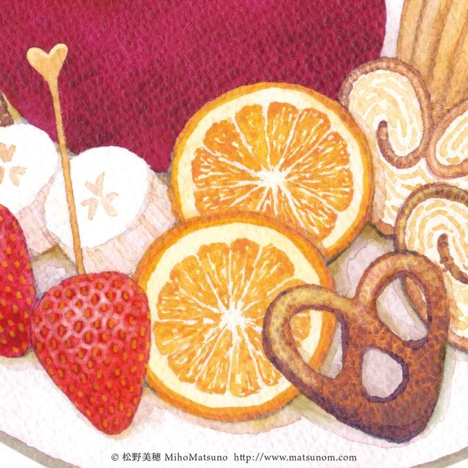 他にも何度かオランジェットを描いたような気がして見返してみたら、チョコフォンデュ用のオレンジでした#HappyValentine #HappyValentinesDay #バレンタイン 