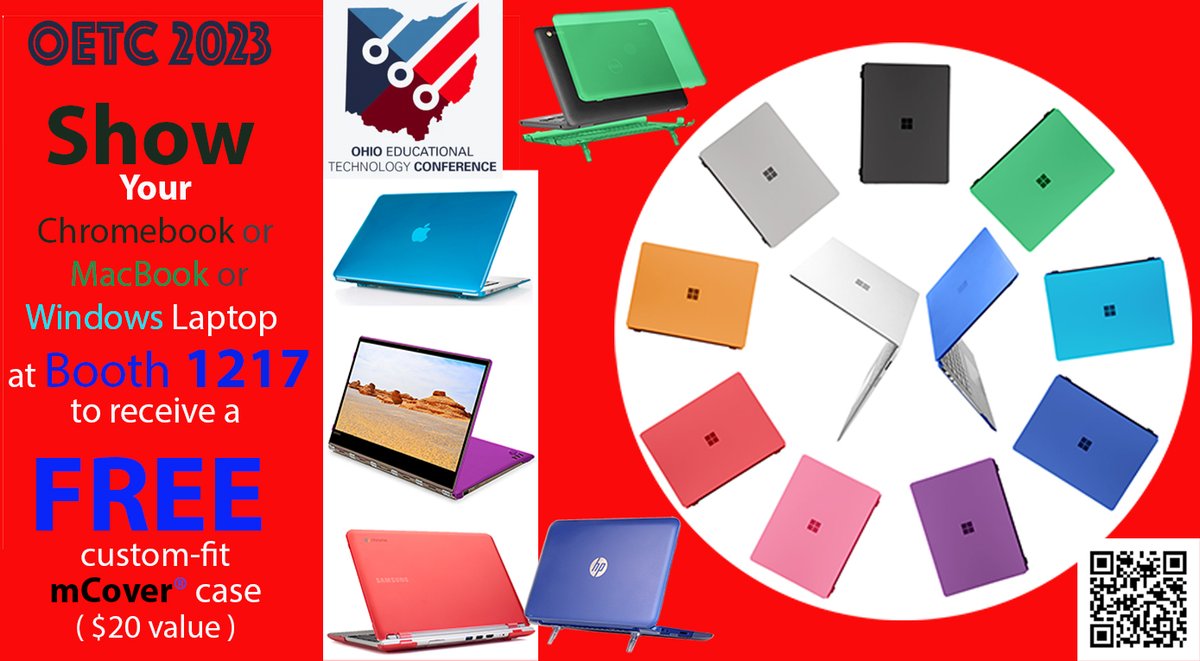 <a href="/OhioEdTech/">OETC (Ohio Educational Technology Conference)</a>
 <a href="/OHEducation/">OH Dept of Ed and Workforce</a>
   <a href="/OHschoolboards/">Ohio School Boards</a>
 Show Your Chromebook or MacBook or Windows Laptop at OETC 2023, Booth 1217 to receive a FREE custom-fit mCover® case ( $20 value ). FREE samples to all K12 teachers in USA! 30,000 samples given to K12 teachers around the world!