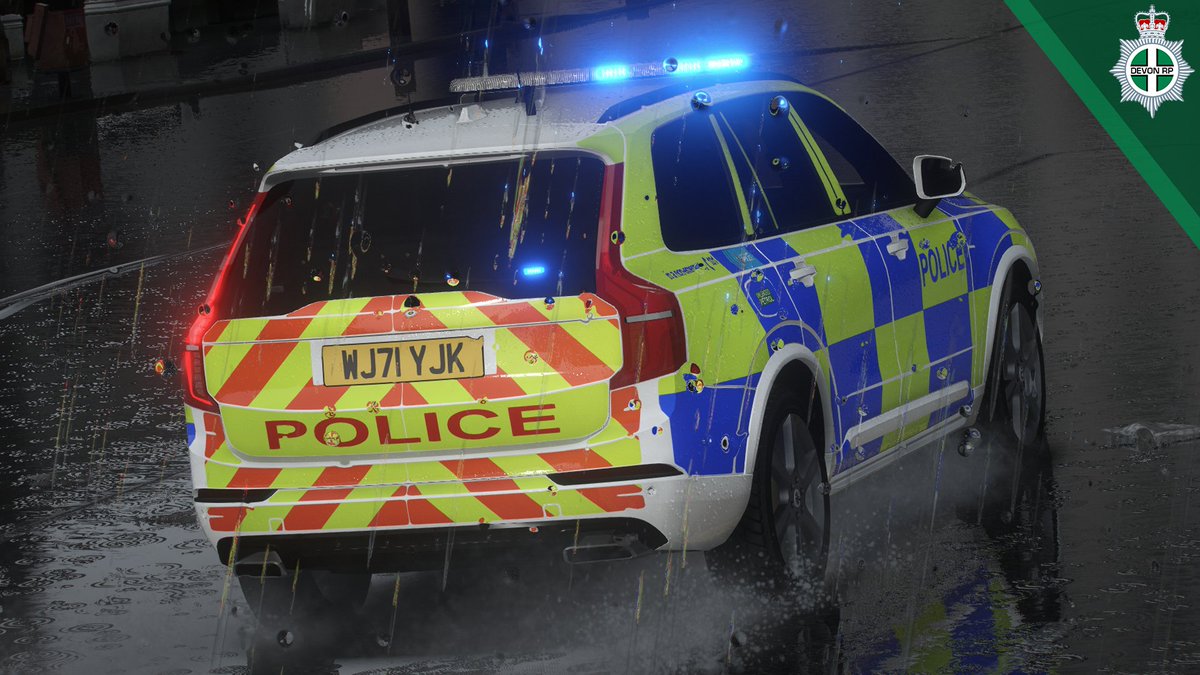 DevonCountyRP's tweet photo. One of our Volvo XC90 ARVs responding through horrendous weather conditions. #Fictional https://t.co/a0YfoTNnHs
