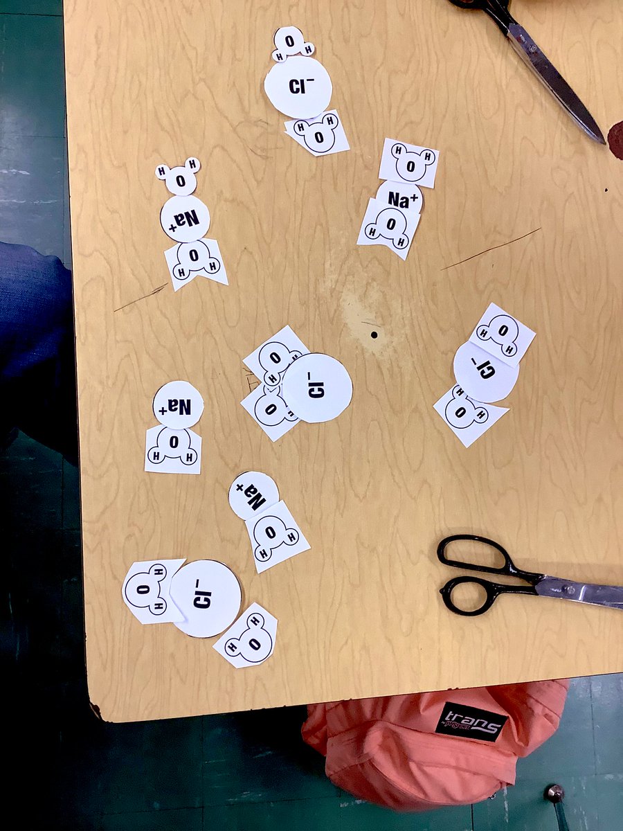 MrGendels's tweet photo. We started today out by designing a model of the dissolving phenomenon and how water dissolves table salt on a molecular level! Students then used this information to create a hypothesis and lab experiment. 🧪 #mineolaproud #chemistry #mineolachem https://t.co/8DXWuqi1oo