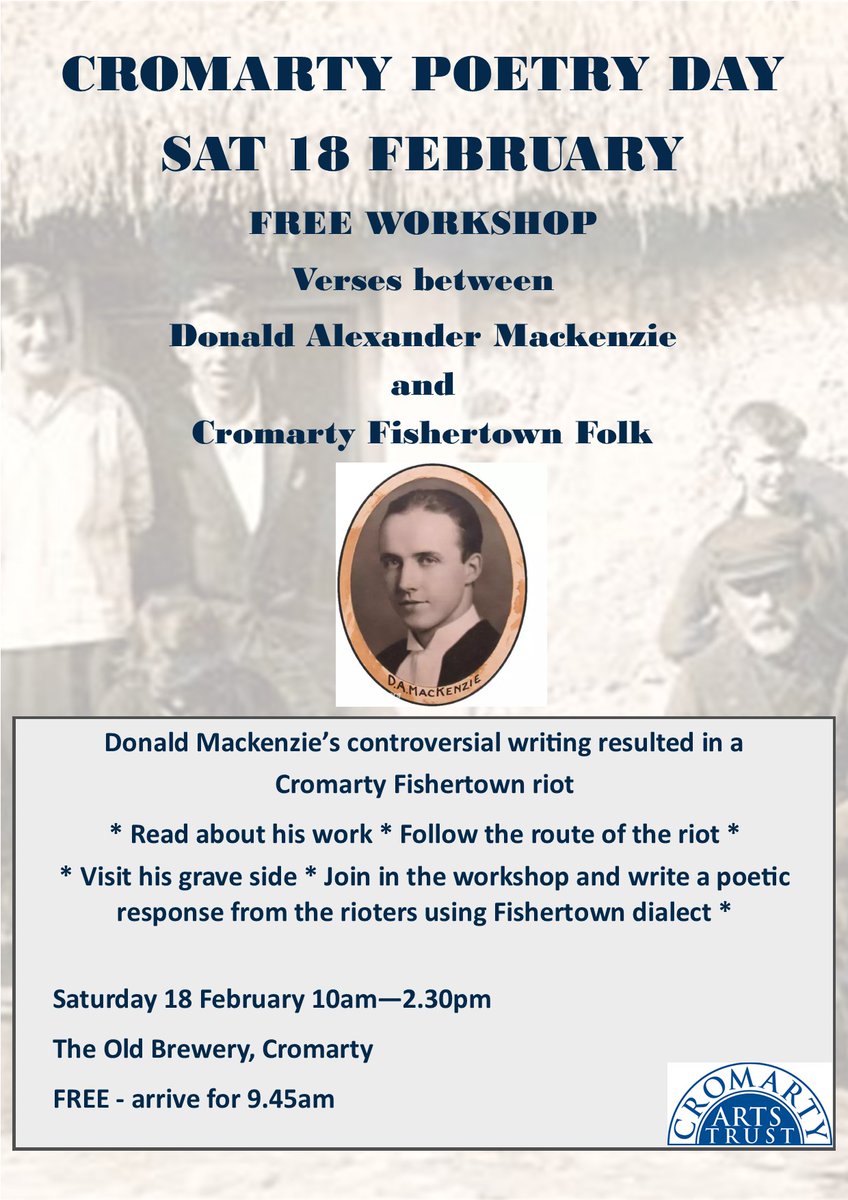 Cromarty Arts Trust (@cromartyarts) on Twitter photo Free poetry workshop, a Fishertown Riot, Cromarty. Led by poet Caroline Burrows <a href="/VerseCycle/">VerseCycle 🚴 Caroline Burrows 📝 Poet & Writer</a>, an fascinating day of peoples riot and poetry. 18 Feb, 10am, The Old Brewery, Cromarty. #cromarty #scottishpoetry #cromartyhistory #freepoetry #cromartyartstrust Free poetry workshop, a Fishertown Riot, Cromarty. Led by poet Caroline Burrows <a href="/VerseCycle/">VerseCycle 🚴 Caroline Burrows 📝 Poet & Writer</a>, an fascinating day of peoples riot and poetry. 18 Feb, 10am, The Old Brewery, Cromarty. #cromarty #scottishpoetry #cromartyhistory #freepoetry #cromartyartstrust