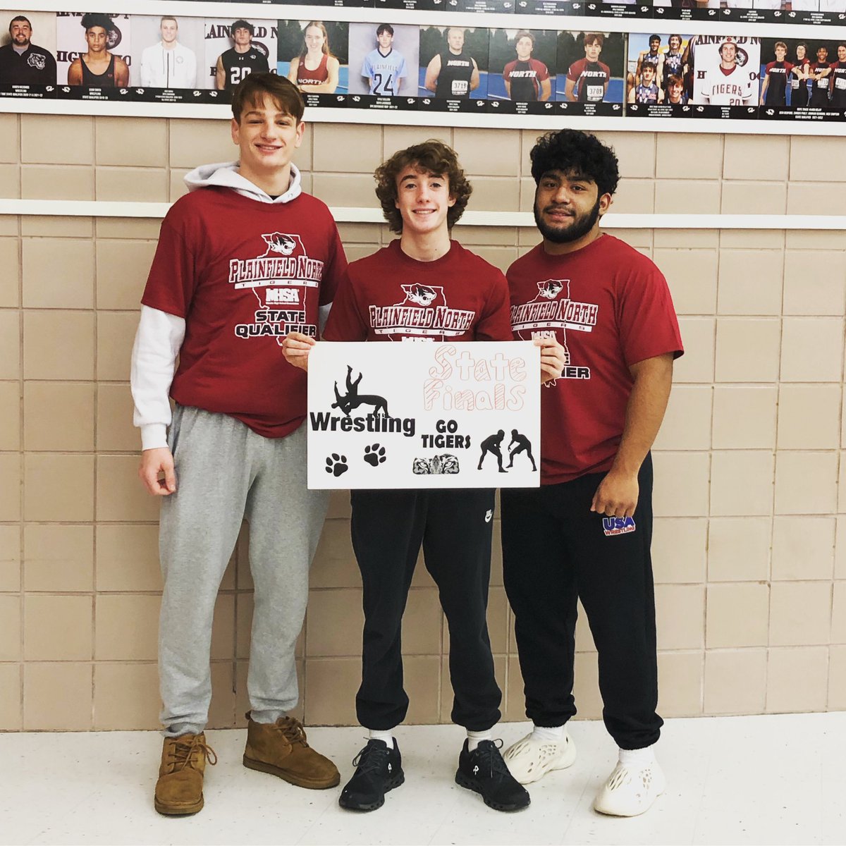 Plainfieldrises's tweet photo. Garbis, Gulino and Tovar STATE-BOUND #plainfieldontherise #Garbis #Gulino #Tovar #IHSA #wrestling #plainfield #plainfieldnorth #pnhs @PNorthWrestling https://t.co/ItiphwPv61