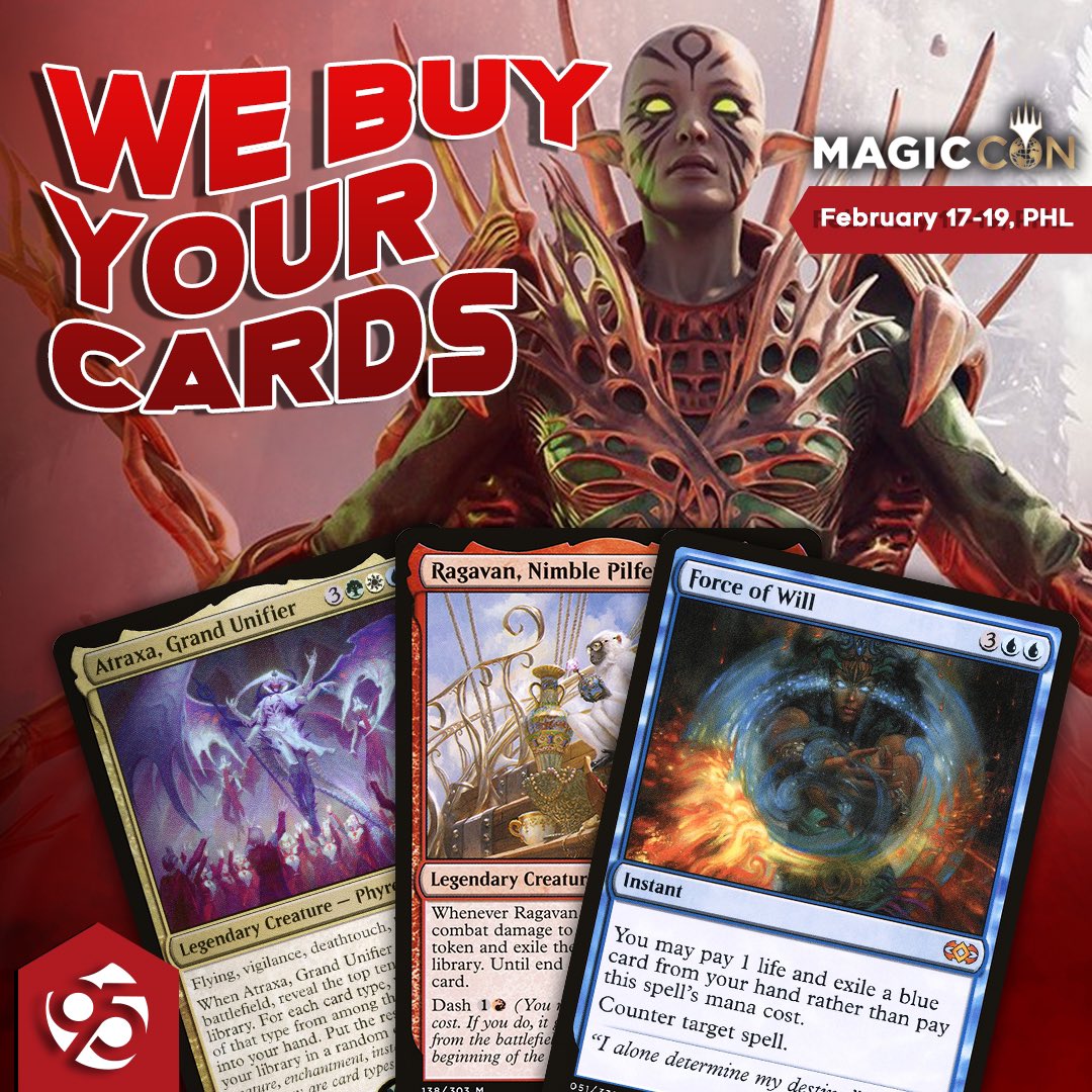 🤩💰Check out our 𝗕𝘂𝘆𝗹𝗶𝘀𝘁'𝘀 𝗽𝗿𝗲𝘃𝗶𝗲𝘄  and 𝘀𝗲𝗹𝗹 𝘂𝘀 your cards at  𝗣𝗵𝗶𝗹𝗮𝗱𝗲𝗹𝗽𝗵𝗶𝗮 for the 𝗠𝗮𝗴𝗶𝗰𝗖𝗼𝗻, on 𝗙𝗲𝗯𝗿𝘂𝗮𝗿𝘆 𝟭𝟳𝘁𝗵 -𝟭𝟵𝘁𝗵, 𝟮𝟬𝟮𝟯🔥

 We'll be the ones in red!🔴

👉 articles.95mtg.com/sell-your-mtg-…

 #magiccon #95mtg #mtgbuylist