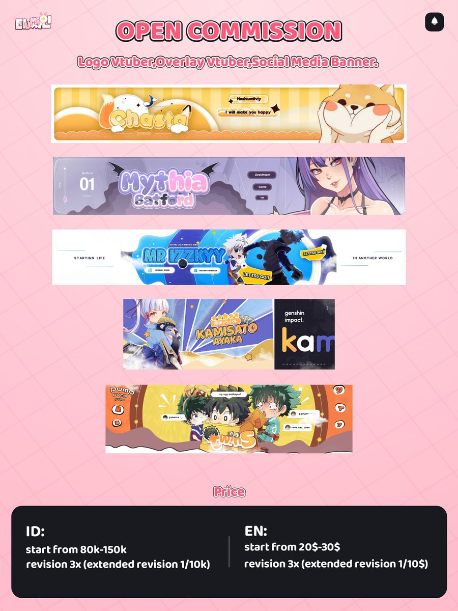 hieveryone,I'm umi here,I'm open commission in the form of a vtuber logo,vtuber overlay,and social media banner
price at phortofolio
 #Vtuber #VTuberAssets #Vtuber素材 #Vtuberオーディション #commissions #commissionsopen #vtubercommission #VTuberEN #LogoDesign #CommissioneEuropea