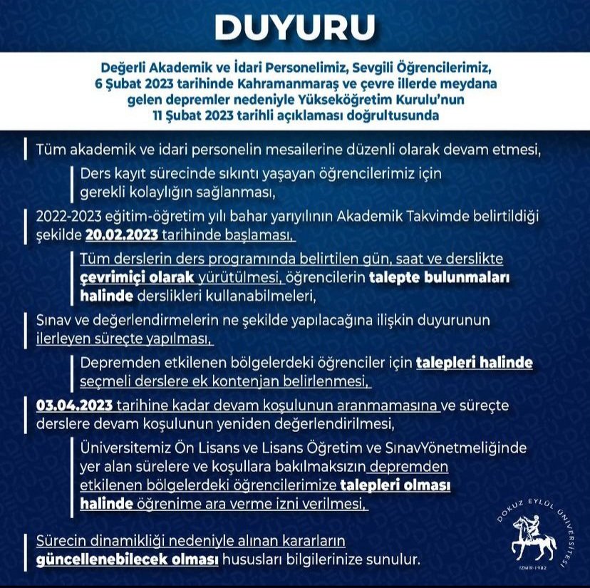 PostaDokuz's tweet photo. Dokuz Eylül Üniversitesi resmi hesabı önce hibrit eğitime geçildiğini açıkladı daha sonra açıklamayı resmi hesaplarından kaldırıp YÖK'ün kararına uyacağını belirtti.

Öğrenciler olarak alınan kararı kabul etmiyor online değil yüz yüze eğitim istiyoruz!
#onlineegitimistemiyoruz https://t.co/Gw1xSLgSCn