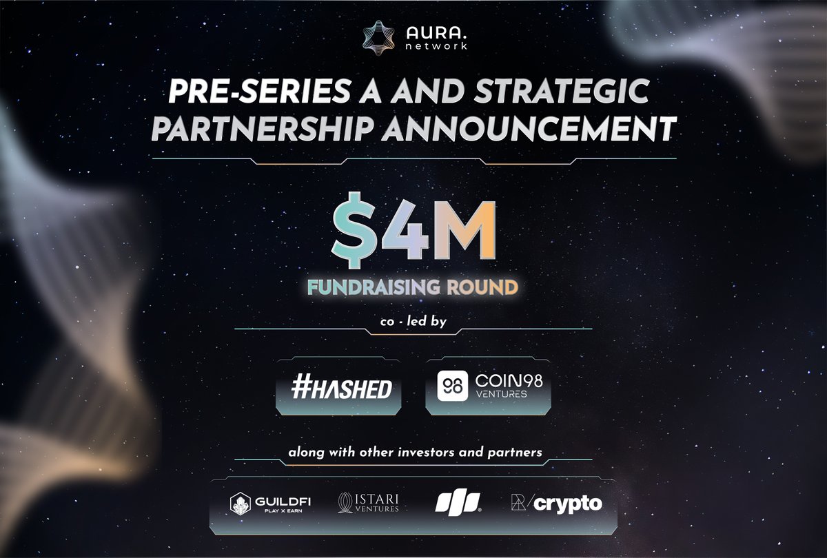 Aura Planet (@auraplanethq) on Twitter photo 🔥Exciting news for Aura community!
<a href="/AuraNetworkHQ/">Aura Network</a> has recently closed the fundraising round of $4 million, with <a href="/hashed_official/">#Hashed</a> and <a href="/Coin98Ventures/">Coin98 Ventures</a> co-leading the round 🎉
Against the market backdrop, Aura Network is gathering momentum ready to take over 2023.
1/5 🔥Exciting news for Aura community!
<a href="/AuraNetworkHQ/">Aura Network</a> has recently closed the fundraising round of $4 million, with <a href="/hashed_official/">#Hashed</a> and <a href="/Coin98Ventures/">Coin98 Ventures</a> co-leading the round 🎉
Against the market backdrop, Aura Network is gathering momentum ready to take over 2023.
1/5